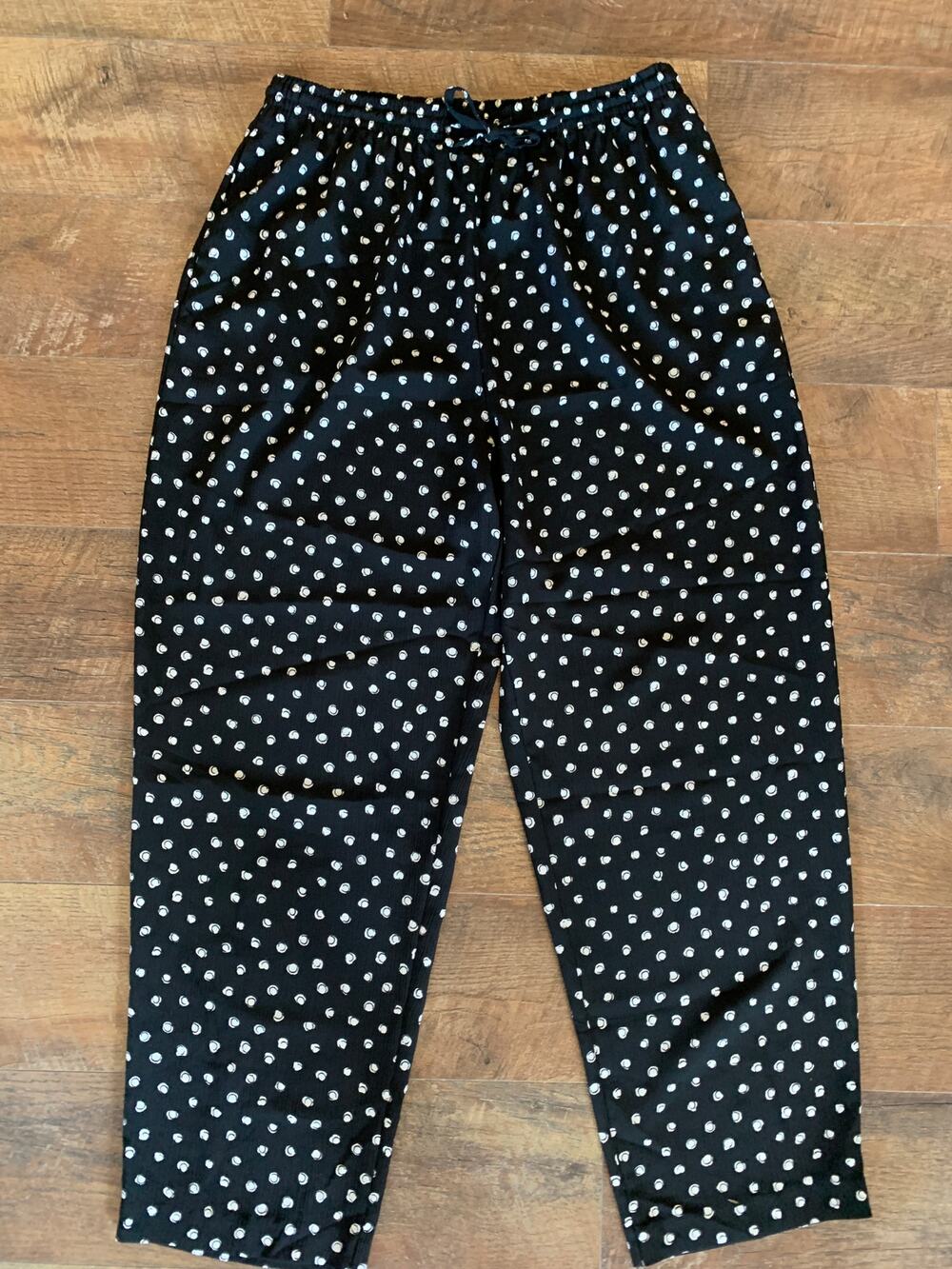 ALFRED DUNNER WIDE LEG POCKETS BLACK & WHITE POLKA DOT DRAWSTRING PANTS SIZE 18